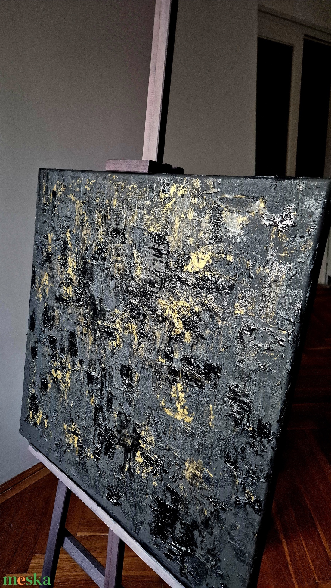 Fekete arany textúrált absztrakt festmény  - művészet - festmény - akril - Meska.hu