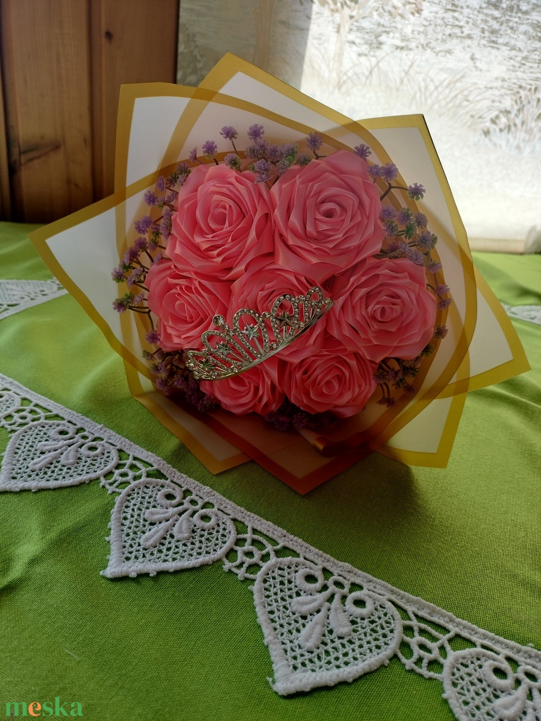 7 szálas örök rózsa csokor  - otthon & életmód - virágdekoráció - virágdíszek - dekor koszorúk, kopogtatók - Meska.hu