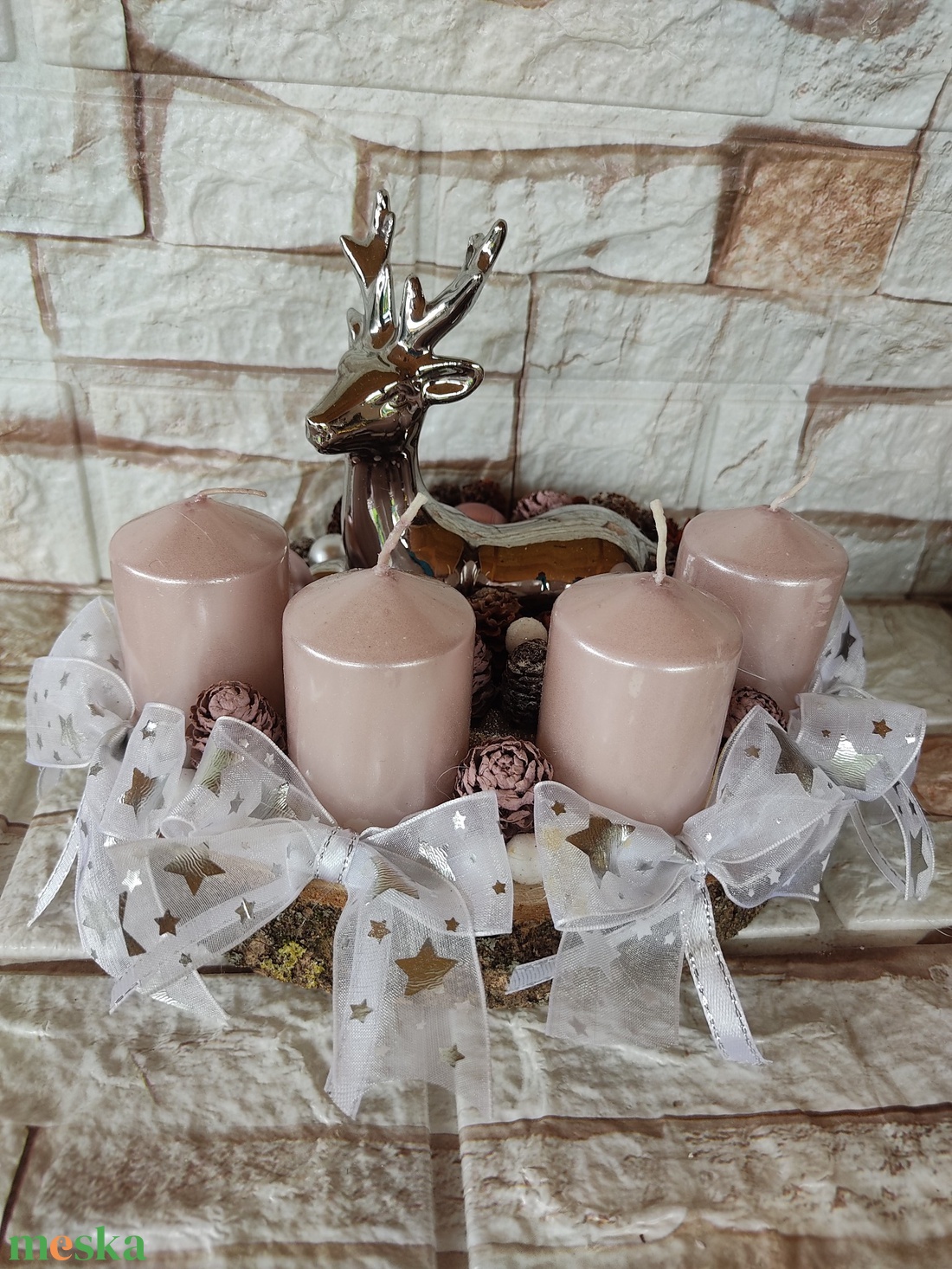 Ezüst színű szarvasos Adventi koszorú - karácsony - adventi díszek - adventi koszorú - Meska.hu