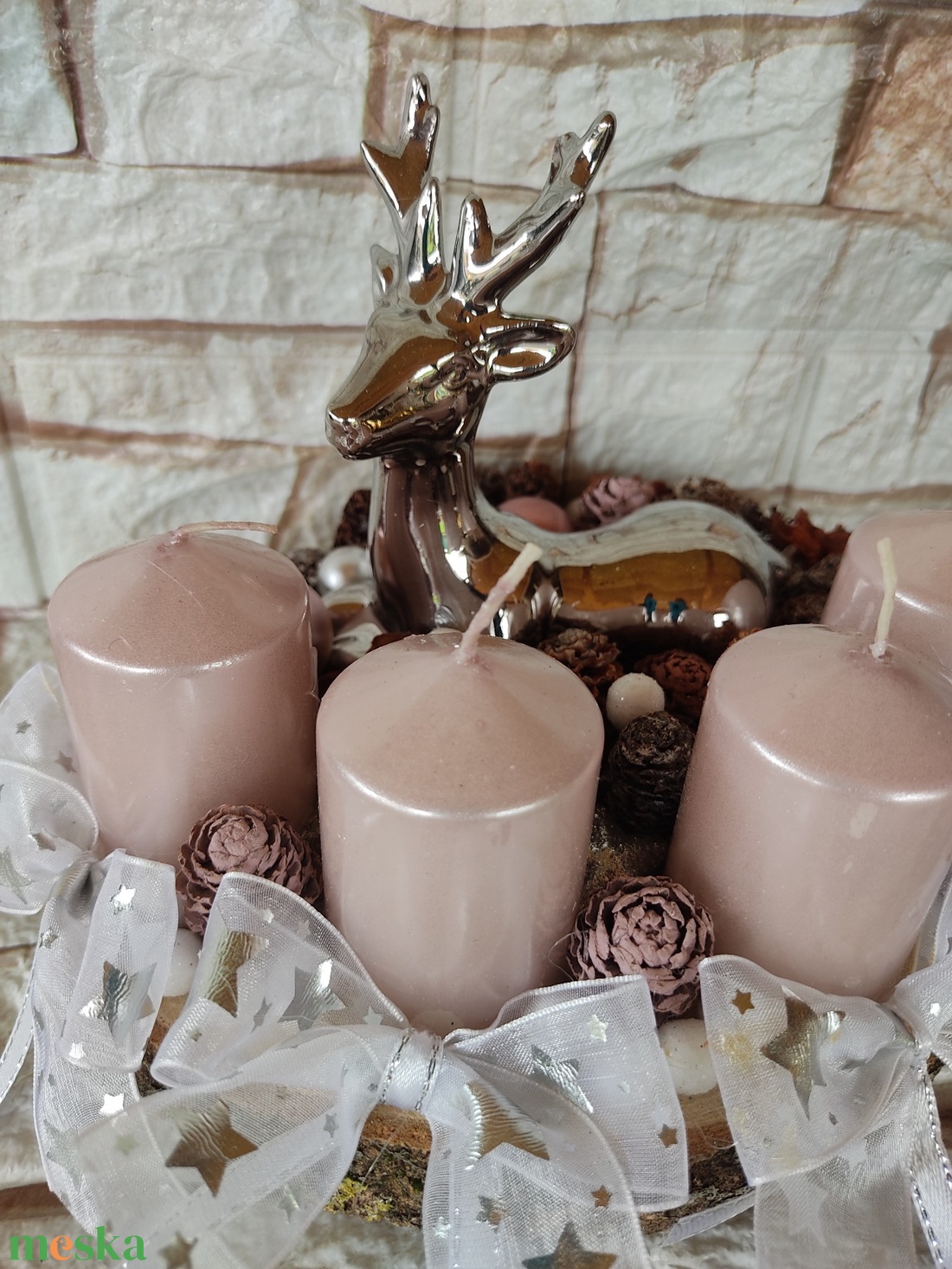 Ezüst színű szarvasos Adventi koszorú - karácsony - adventi díszek - adventi koszorú - Meska.hu