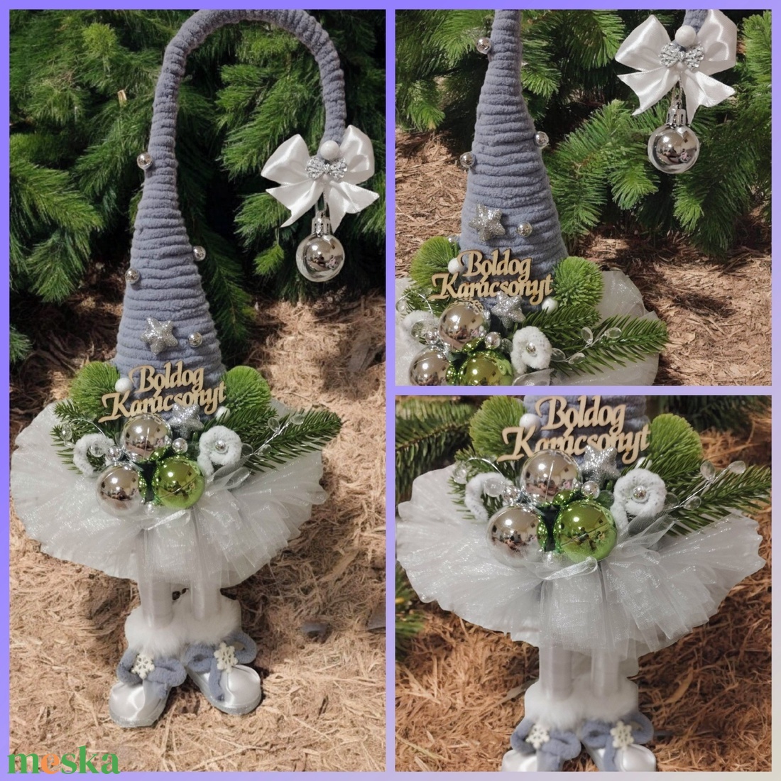 Szürke sapkás tüll szoknyás Manófa - karácsony - karácsonyi lakásdekoráció - karácsonyi manók, figurák - Meska.hu