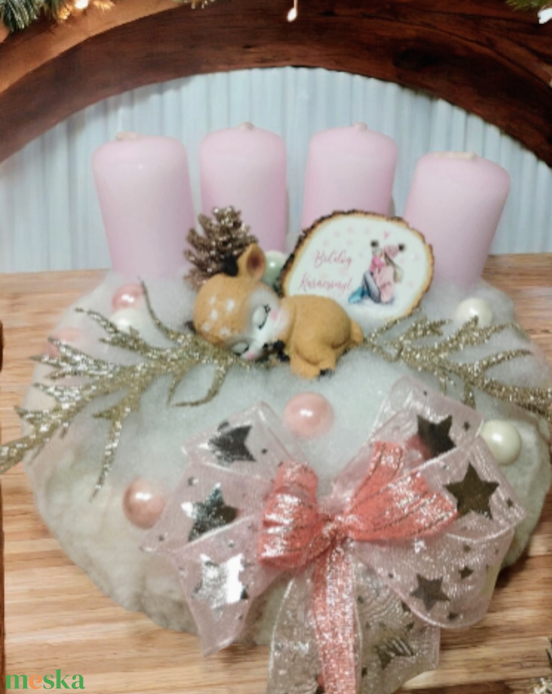 Alvó őzikés bézs adventi - karácsony - adventi díszek - adventi koszorú - Meska.hu