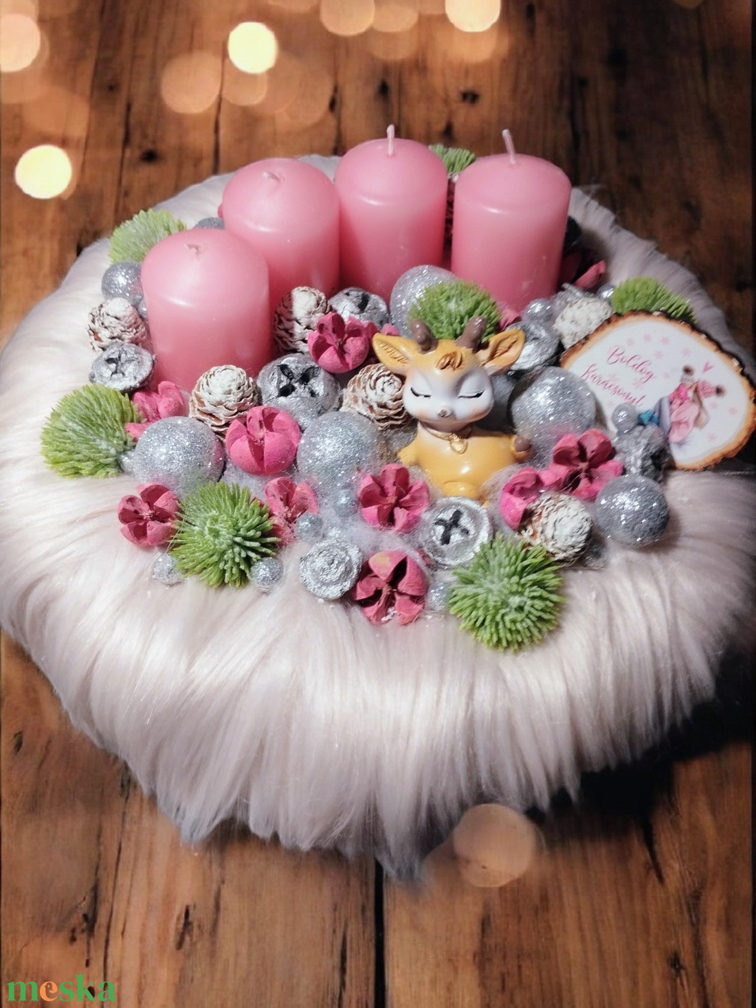 Szörmés őzikés adventi - karácsony - adventi díszek - adventi koszorú - Meska.hu