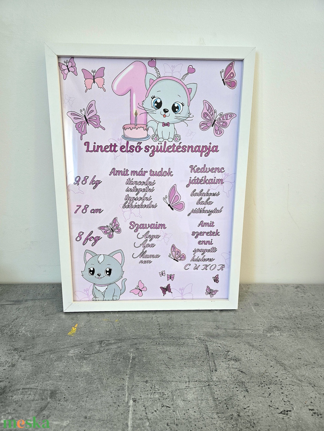 Születésnapi emlékposzter Cica - baba - mama - babaemlékek - baba emlékőrző - Meska.hu