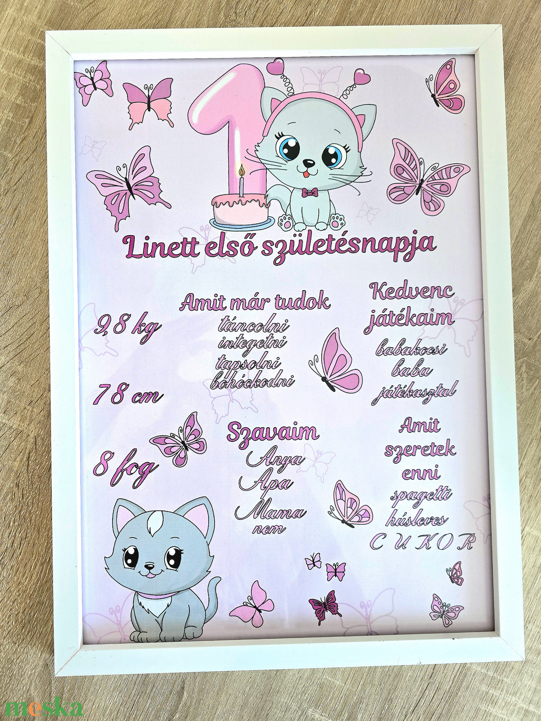 Születésnapi emlékposzter Cica - baba - mama - babaemlékek - baba emlékőrző - Meska.hu