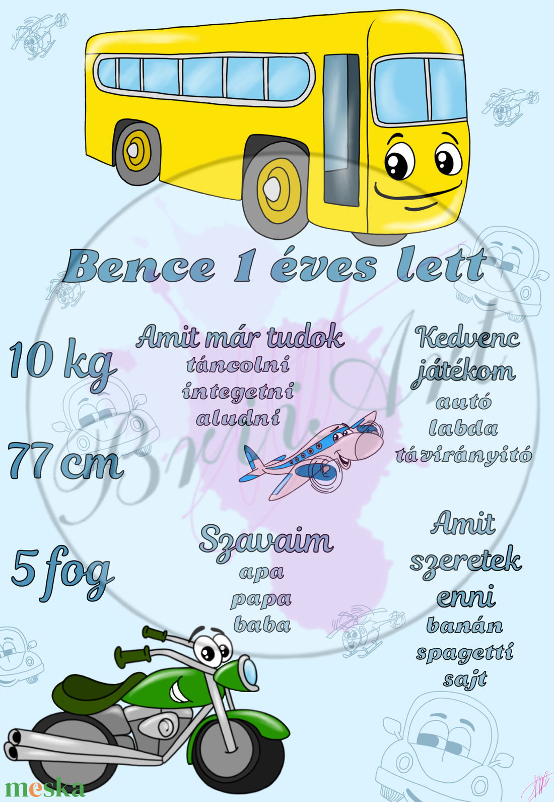 Születésnapi emlék poszter Jármű - baba - mama - babaemlékek - baba emlékőrző - Meska.hu