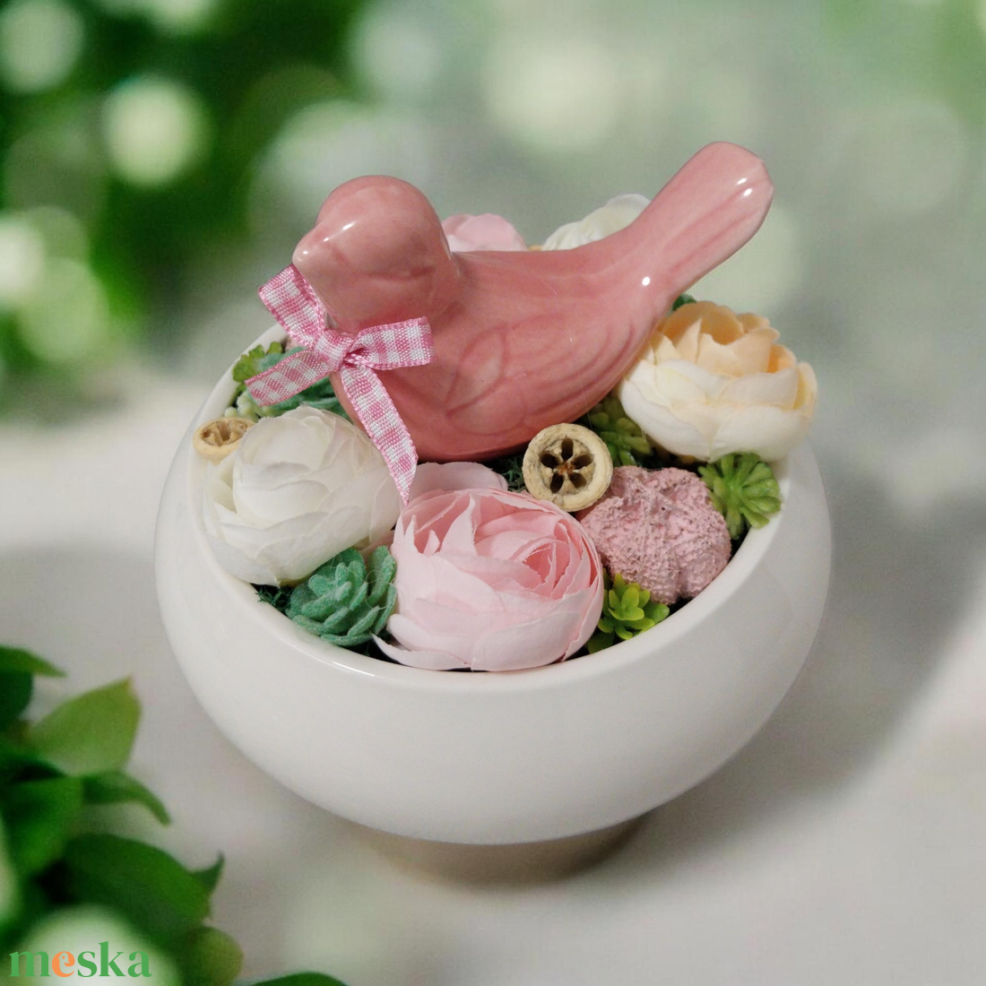 Madárkás tavaszi asztaldísz  - otthon & életmód - dekoráció - asztal és polc dekoráció - asztaldísz - Meska.hu