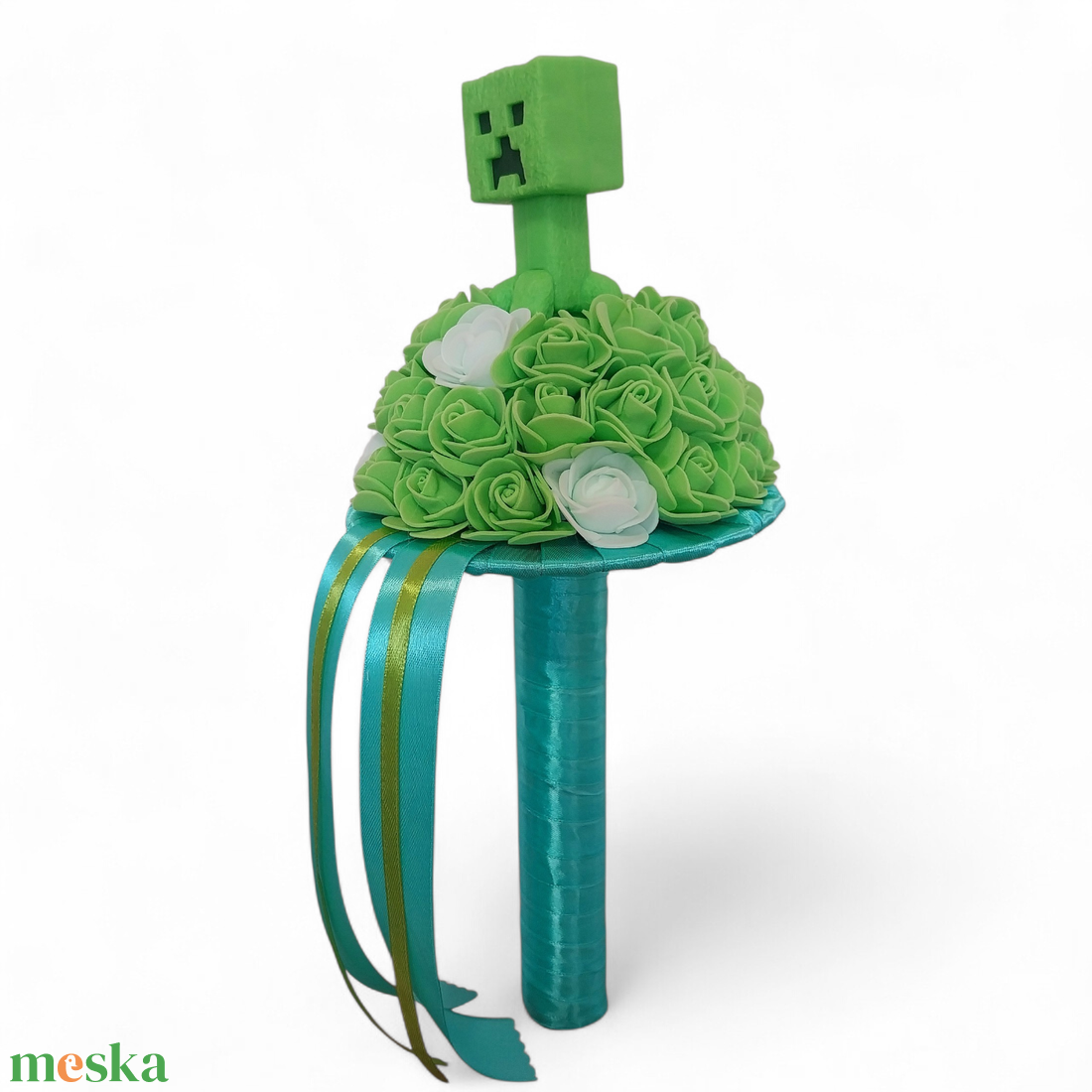 Minecraft (creeper) ballagási csokor - otthon & életmód - virágdekoráció - virágok - virágcsokor - Meska.hu