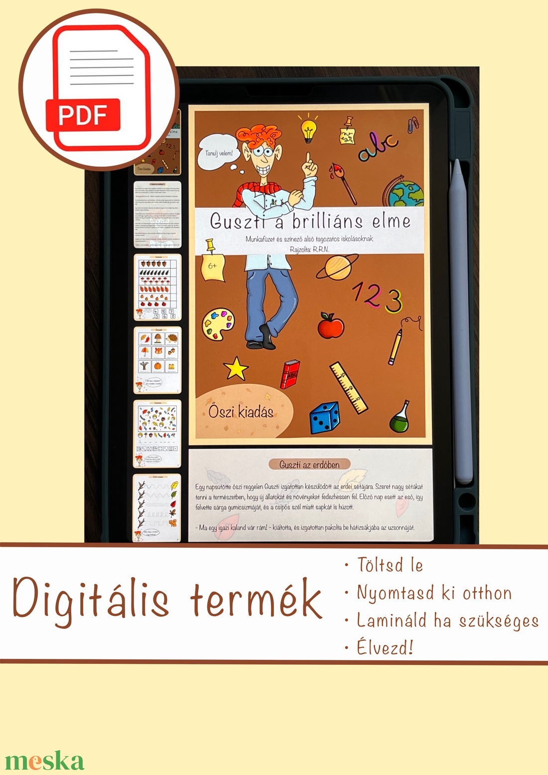 Guszti a brilliáns elme, digitális fejlesztő munkafüzet és színező 6-7 éves kis felfedezőknek (ŐSZI kiadás) - művészet - grafika & illusztráció - digitális - Meska.hu
