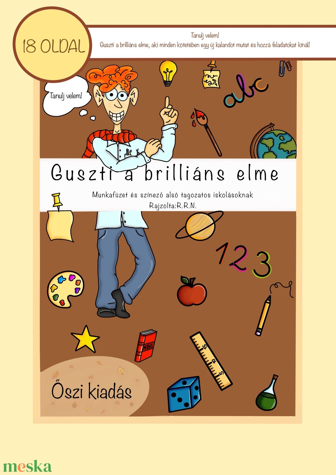 Guszti a brilliáns elme, digitális fejlesztő munkafüzet és színező 6-7 éves kis felfedezőknek (ŐSZI kiadás) - művészet - grafika & illusztráció - digitális - Meska.hu