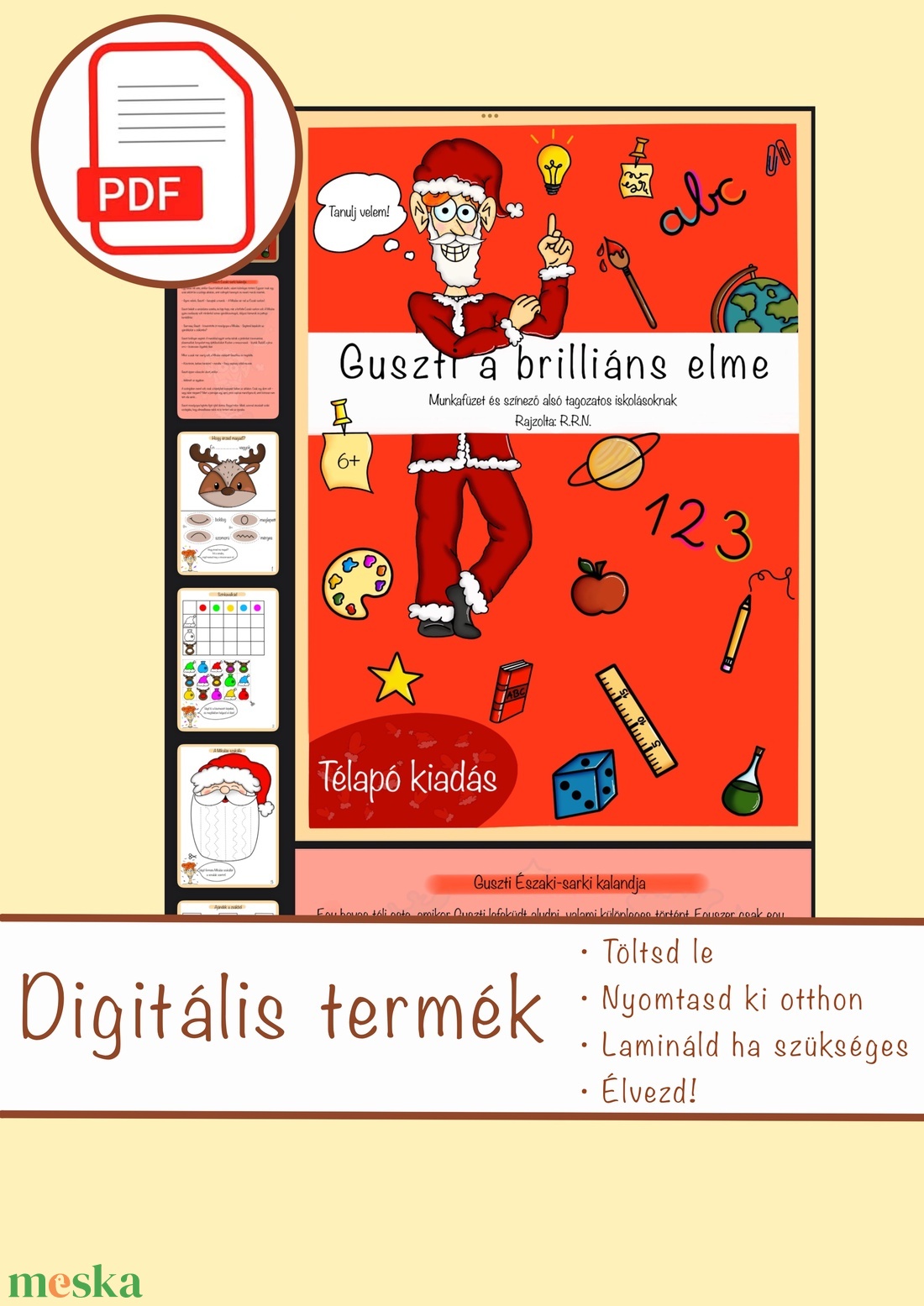 Guszti a brilliáns elme, digitális fejlesztő munkafüzet és színező 6-7 éves kis felfedezőknek (MIKULÁS kiadás) - művészet - grafika & illusztráció - digitális - Meska.hu