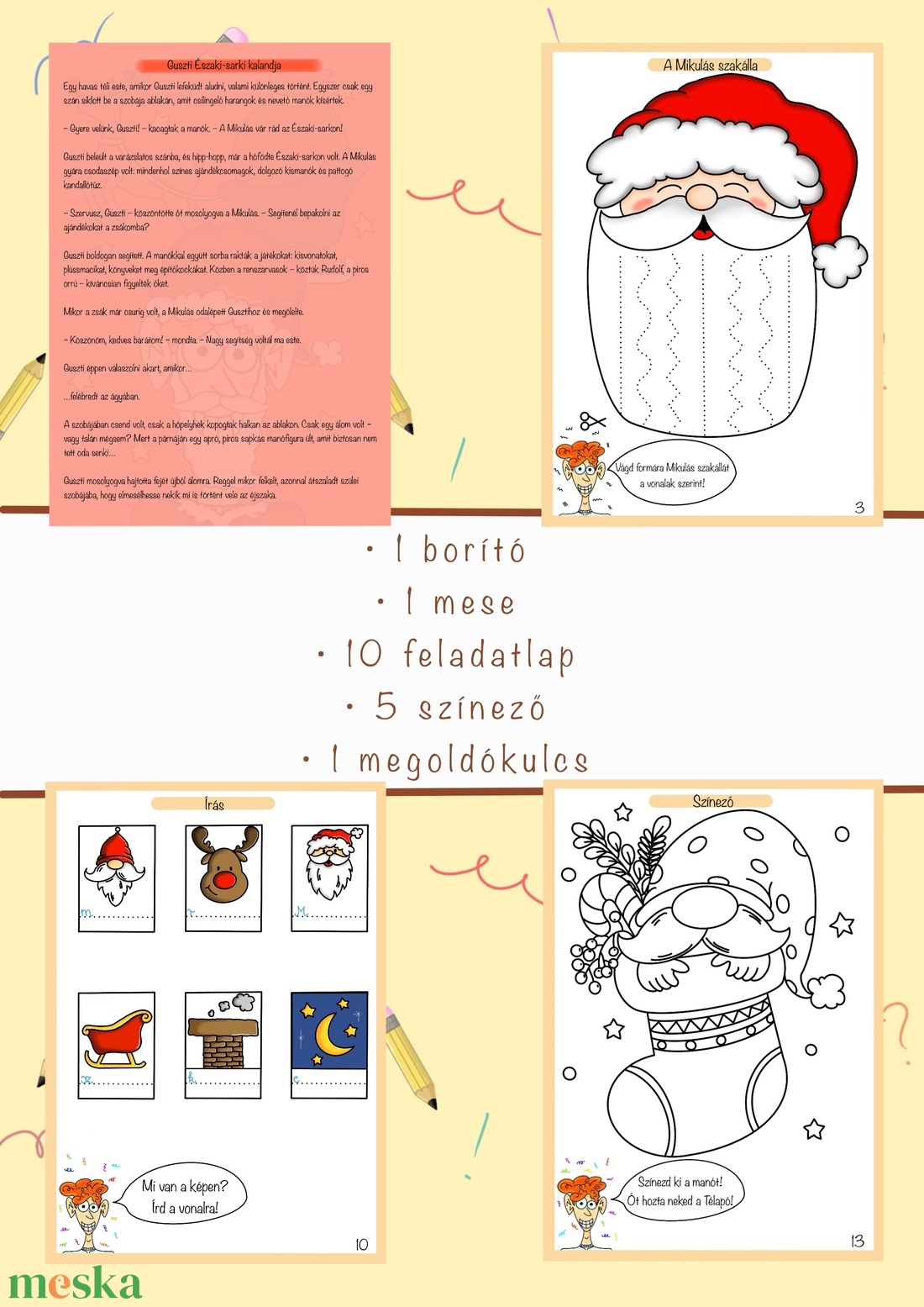 Guszti a brilliáns elme, digitális fejlesztő munkafüzet és színező 6-7 éves kis felfedezőknek (MIKULÁS kiadás) - művészet - grafika & illusztráció - digitális - Meska.hu