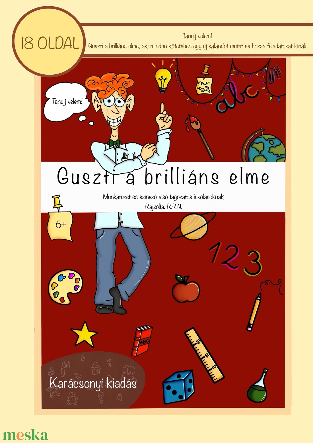 Guszti a brilliáns elme, digitális fejlesztő munkafüzet és színező 6-7 éves kis felfedezőknek (KARÁCSONYI kiadás) - művészet - grafika & illusztráció - digitális - Meska.hu