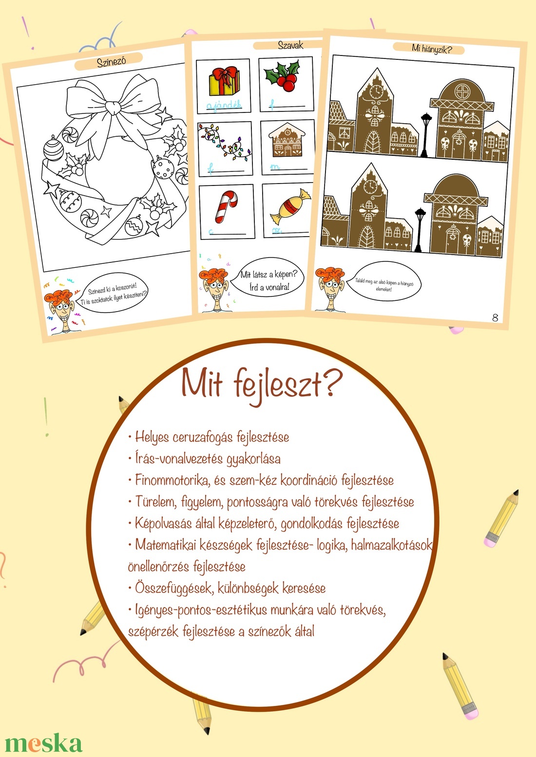Guszti a brilliáns elme, digitális fejlesztő munkafüzet és színező 6-7 éves kis felfedezőknek (KARÁCSONYI kiadás) - művészet - grafika & illusztráció - digitális - Meska.hu