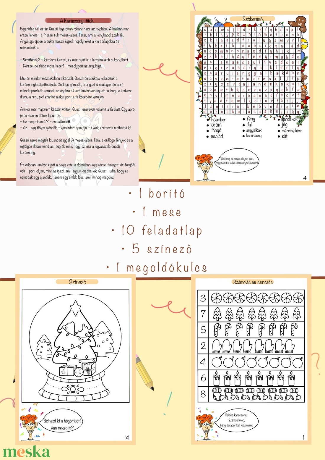 Guszti a brilliáns elme, digitális fejlesztő munkafüzet és színező 6-7 éves kis felfedezőknek (KARÁCSONYI kiadás) - művészet - grafika & illusztráció - digitális - Meska.hu