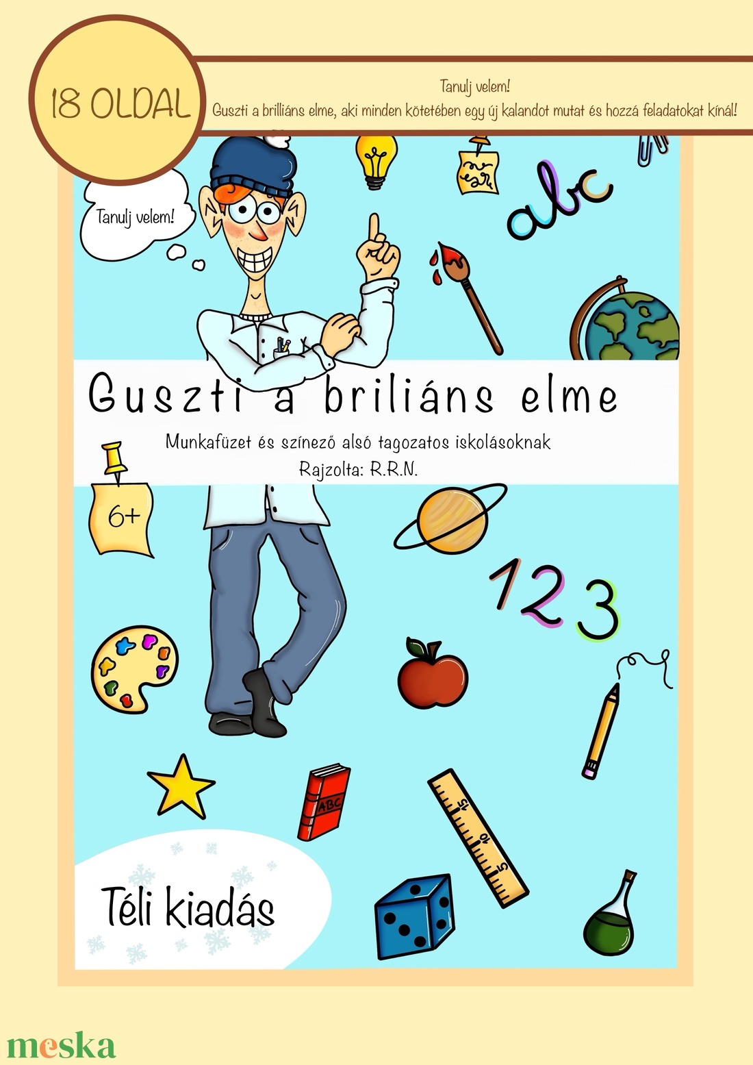 Guszti a briliáns elme (Téli feladatlapok, nyomtatható foglalkoztató gyerekeknek, színezők iskolásoknak)  - játék & sport - készségfejlesztő és logikai játék - memória játékok - Meska.hu