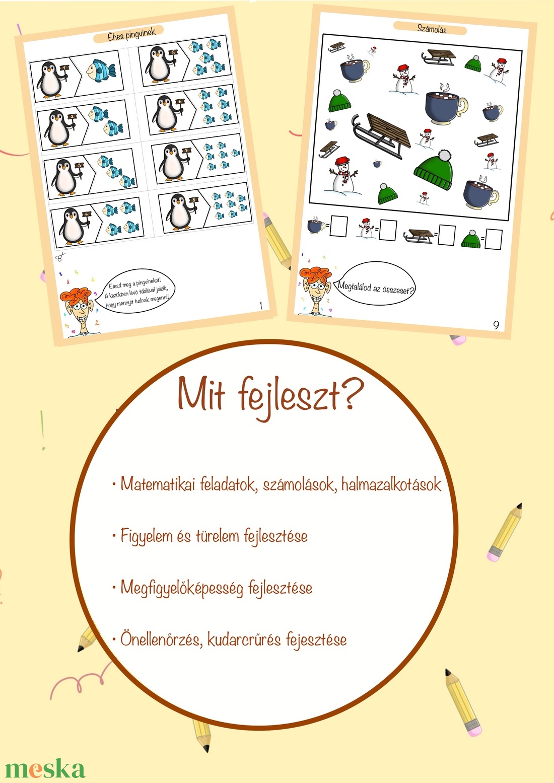 Guszti a briliáns elme (Téli feladatlapok, nyomtatható foglalkoztató gyerekeknek, színezők iskolásoknak)  - játék & sport - készségfejlesztő és logikai játék - memória játékok - Meska.hu