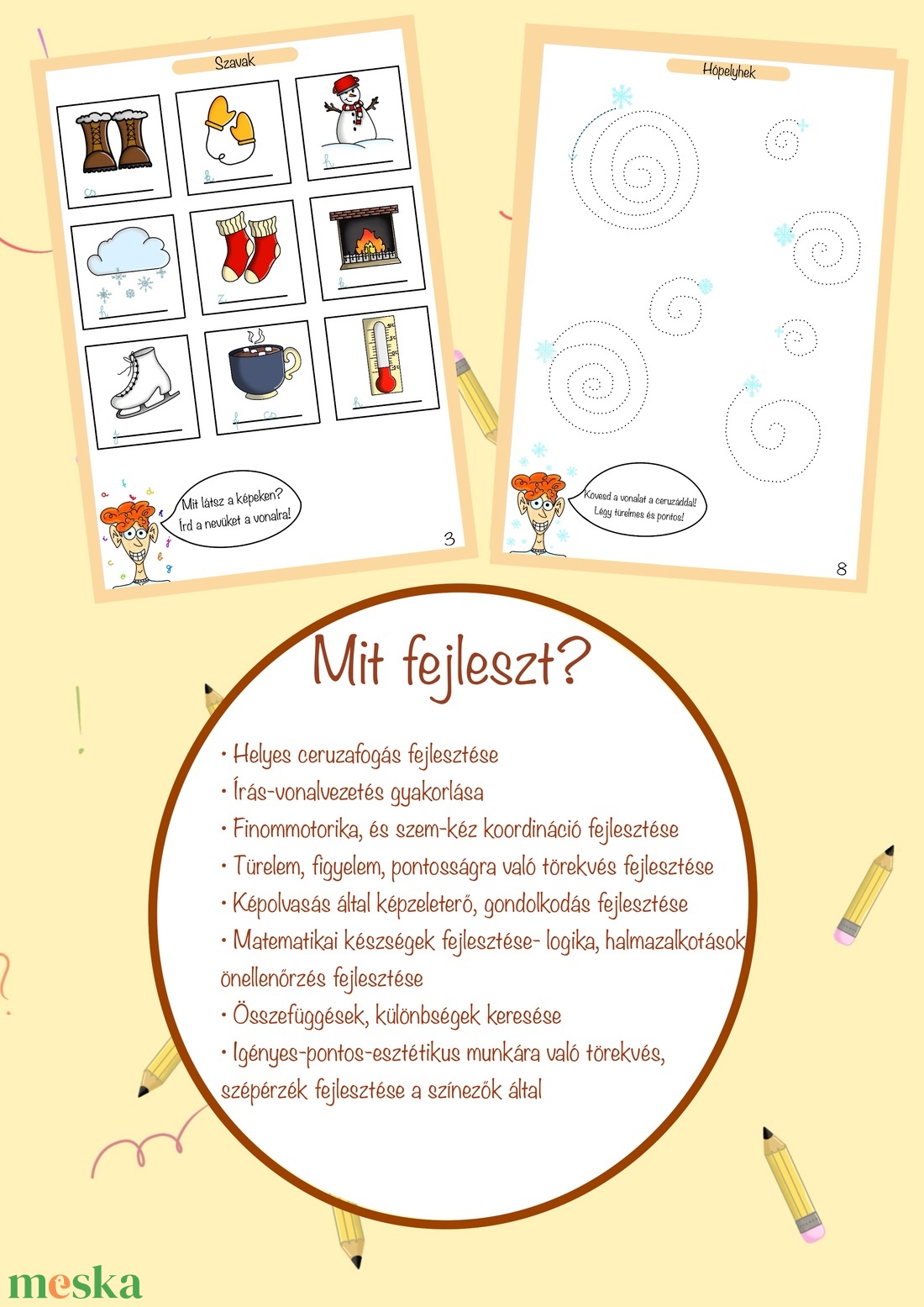 Guszti a briliáns elme (Téli feladatlapok, nyomtatható foglalkoztató gyerekeknek, színezők iskolásoknak)  - játék & sport - készségfejlesztő és logikai játék - memória játékok - Meska.hu