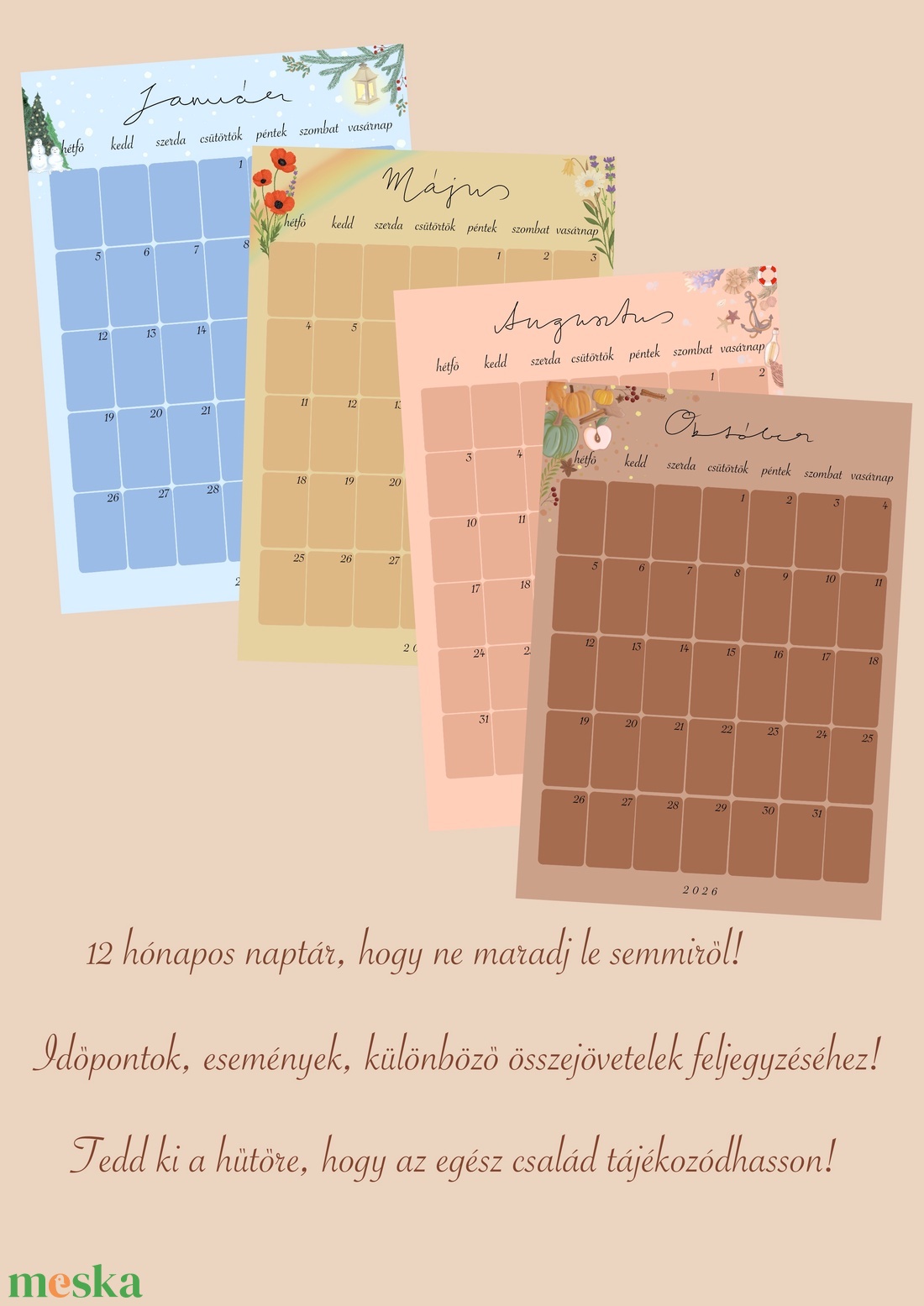 2026-os családi tervező - otthon & életmód - papír, írószer - naptár & tervező - Meska.hu