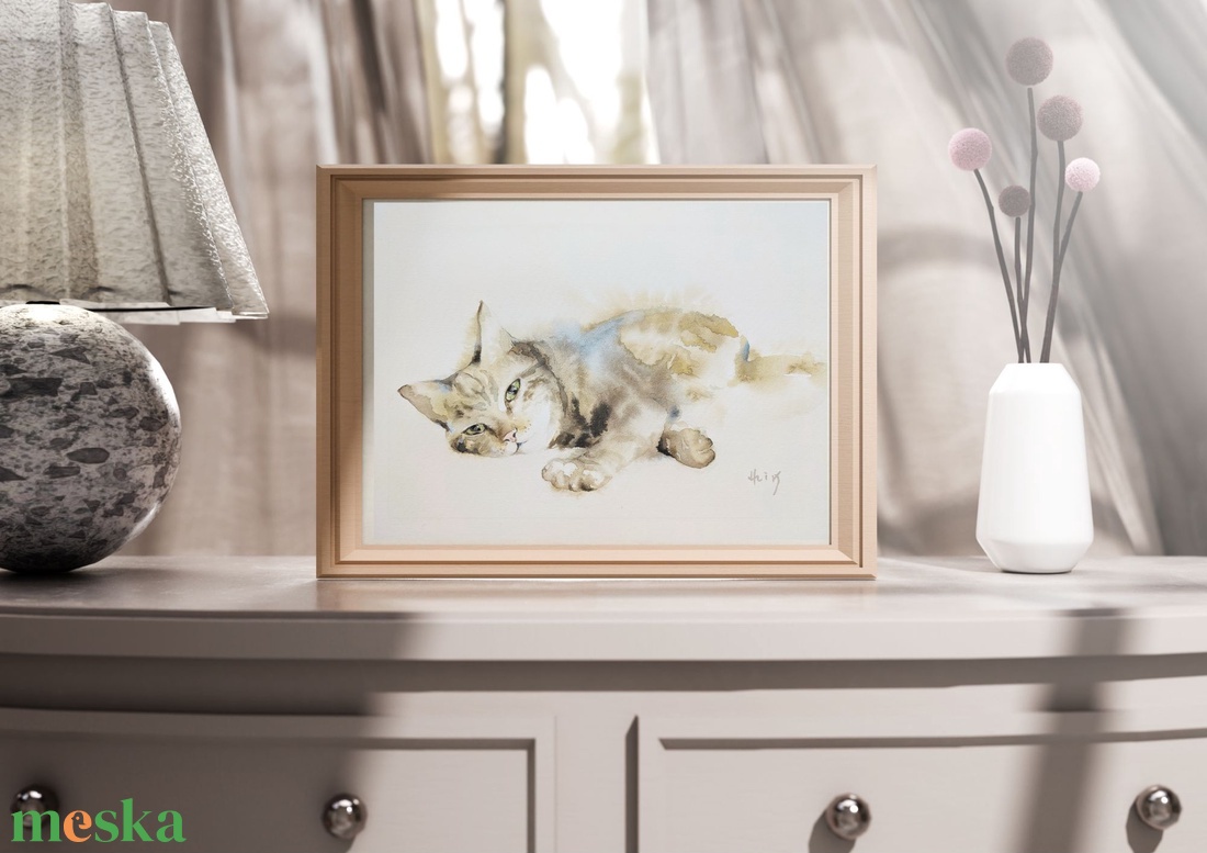 Cirmos macska akvarell / print / limitált - művészet - festmény - akvarell - Meska.hu