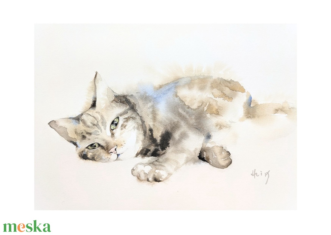 Cirmos macska akvarell / print / limitált - művészet - festmény - akvarell - Meska.hu