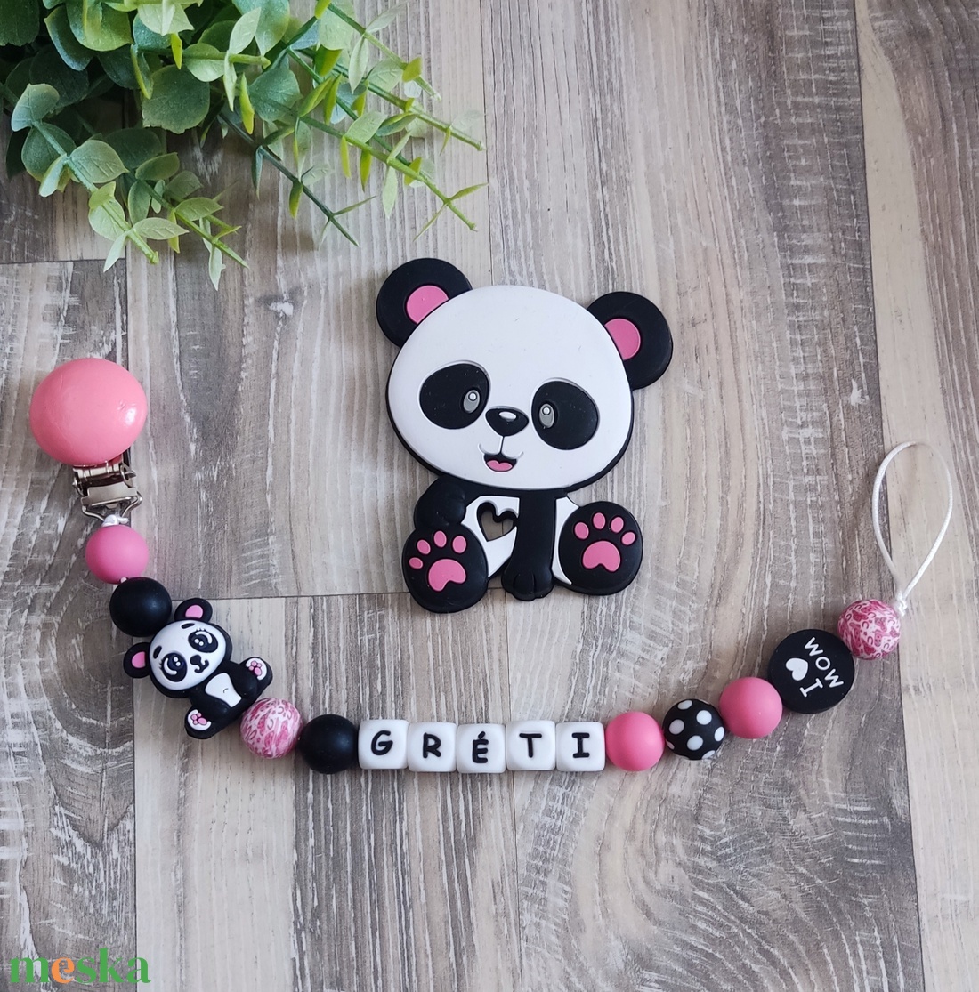 Pandás szilikon cumilánc rágókával  - baba - mama - baba játékok - cumilánc - Meska.hu