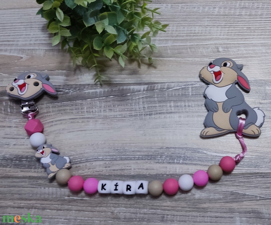 Nyuszis szilikon cumilánc rágókával  - baba - mama - baba játékok - cumilánc - Meska.hu