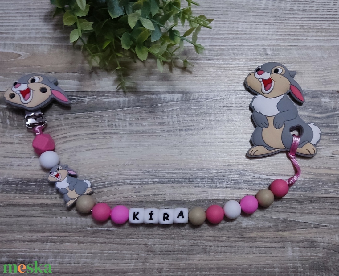 Nyuszis szilikon cumilánc rágókával  - baba - mama - baba játékok - cumilánc - Meska.hu