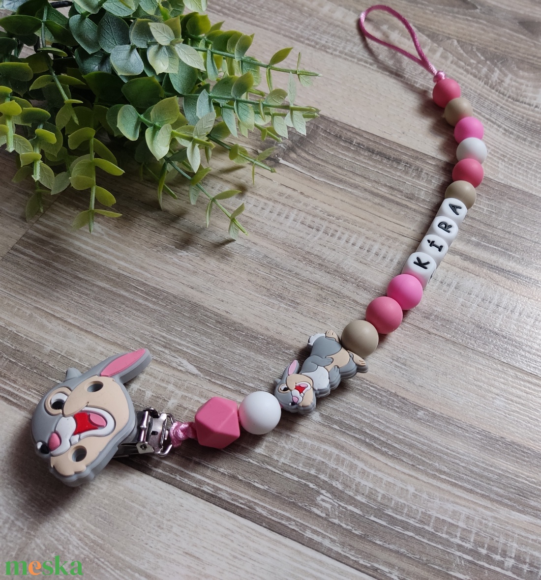 Nyuszis szilikon cumilánc rágókával  - baba - mama - baba játékok - cumilánc - Meska.hu