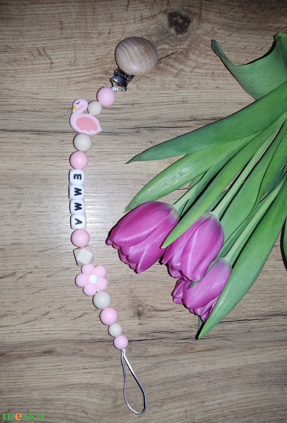 Flamingós egyedi szilikon cumilánc  - baba - mama - baba játékok - cumilánc - Meska.hu