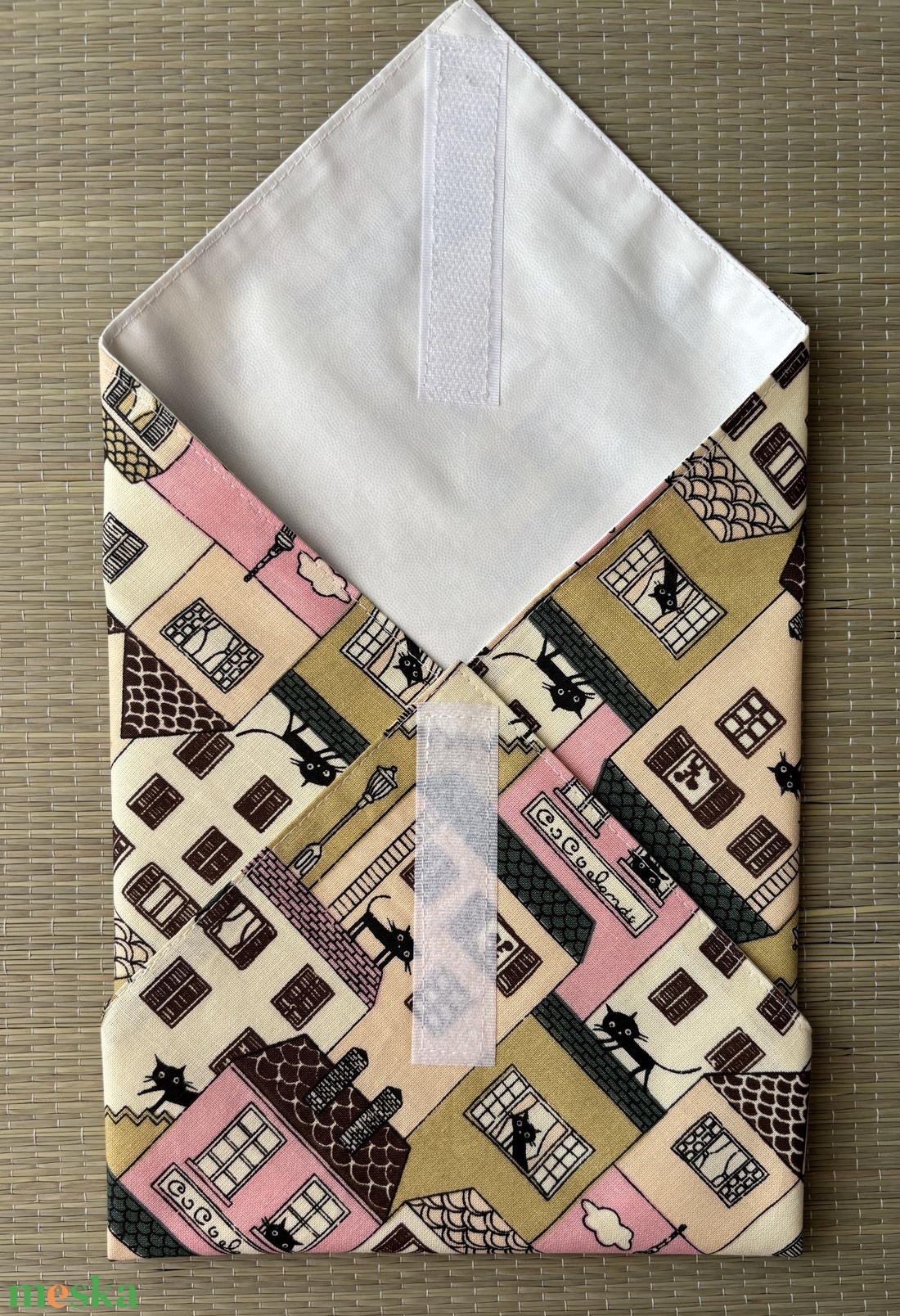 Rózsaszín házak  újraszalvéta - táska & tok - uzsonna- & ebéd tartó - szendvics csomagoló - Meska.hu