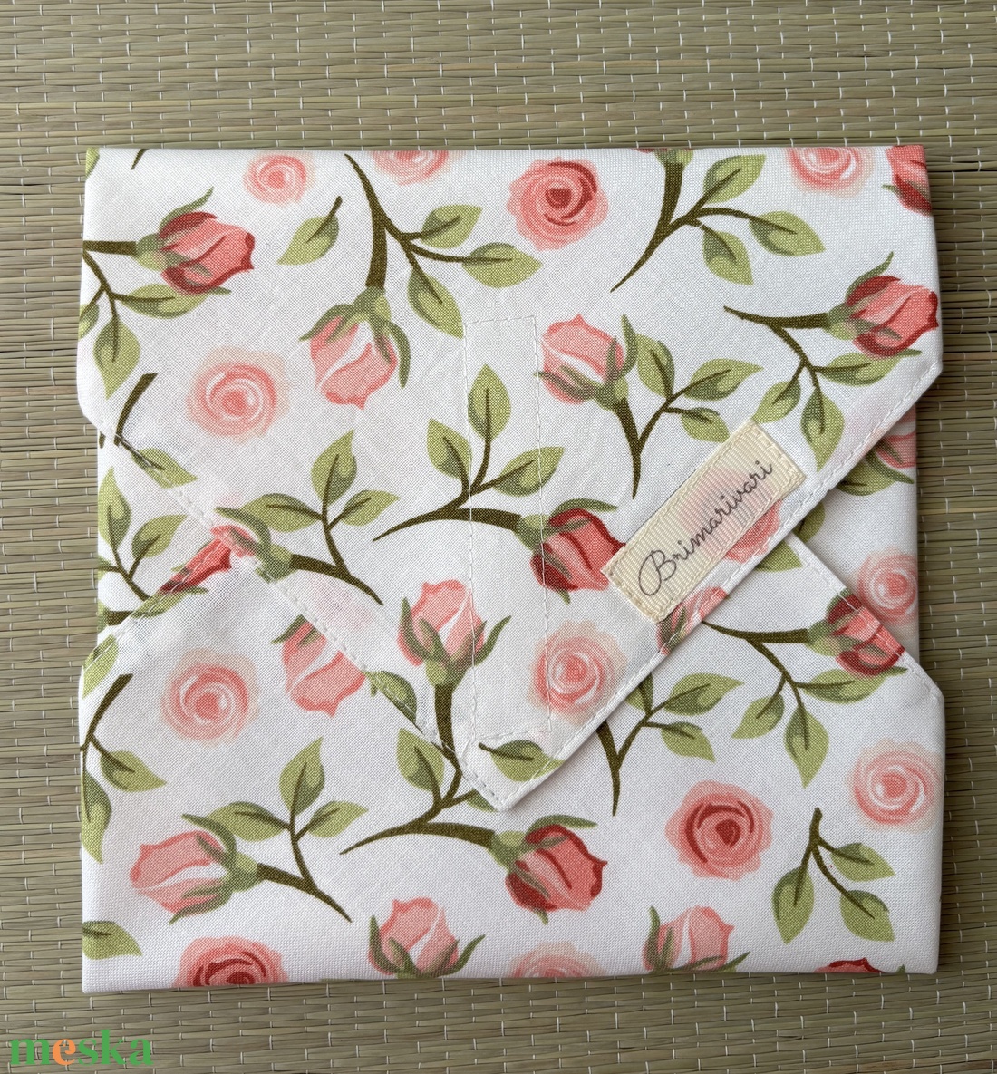 Rózsás  újraszalvéta - táska & tok - uzsonna- & ebéd tartó - szendvics csomagoló - Meska.hu