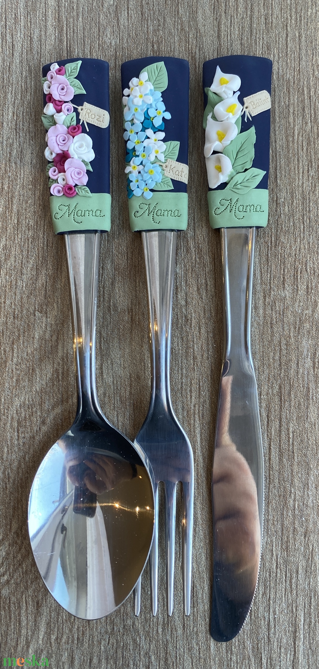 felnőtt méretű evőeszköz készlet -  virágok - otthon & életmód - konyhafelszerelés, tálalás - tálalás - kanál & villa - Meska.hu