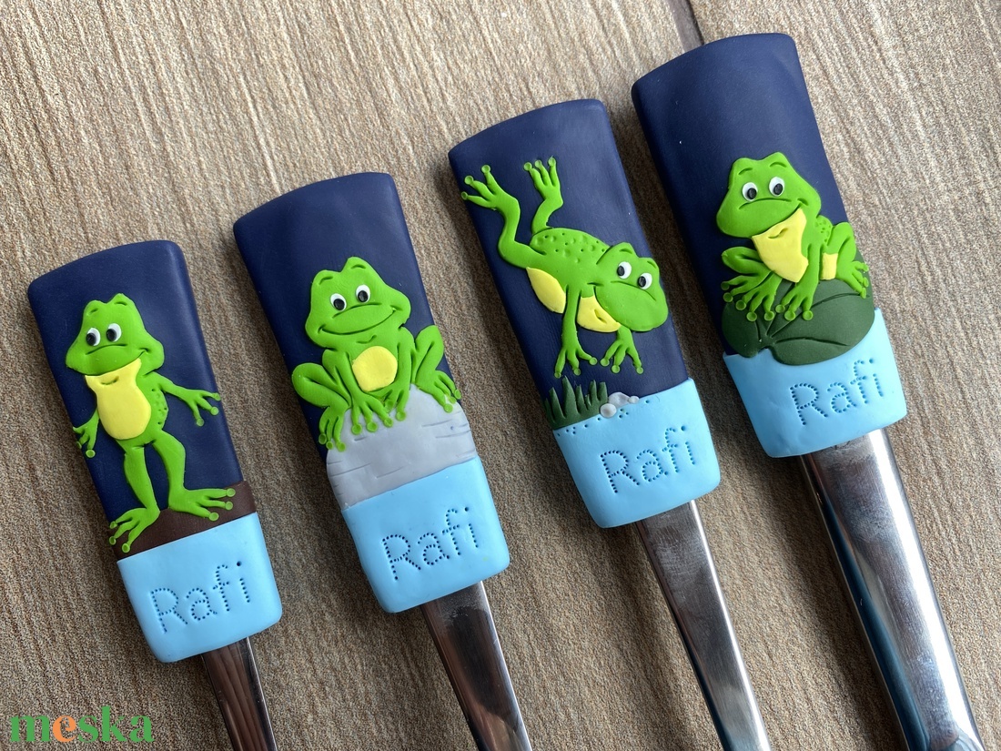 gyermek méretű evőeszköz készlet - béka - otthon & életmód - konyhafelszerelés, tálalás - tálalás - kanál & villa - Meska.hu