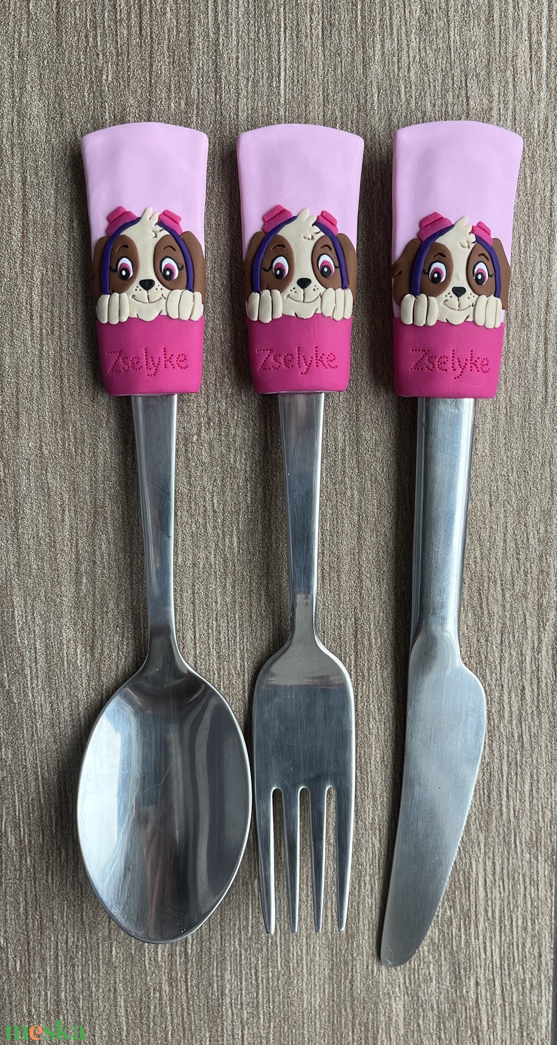 Gyerek evőeszköz szett - Minnie és Sky - otthon & életmód - konyhafelszerelés, tálalás - tálalás - kanál & villa - Meska.hu