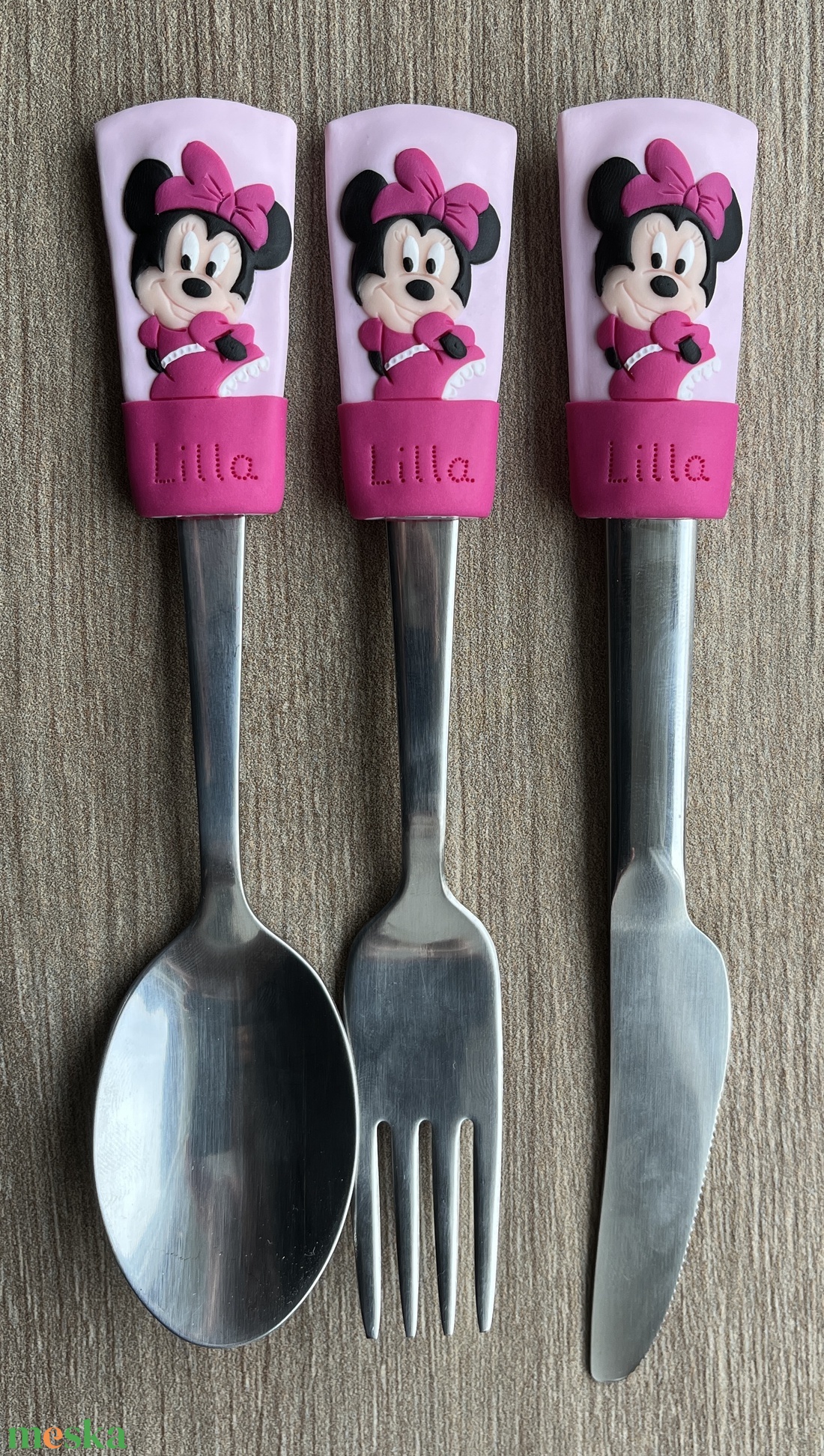 Gyerek evőeszköz szett - Minnie és Sky - otthon & életmód - konyhafelszerelés, tálalás - tálalás - kanál & villa - Meska.hu