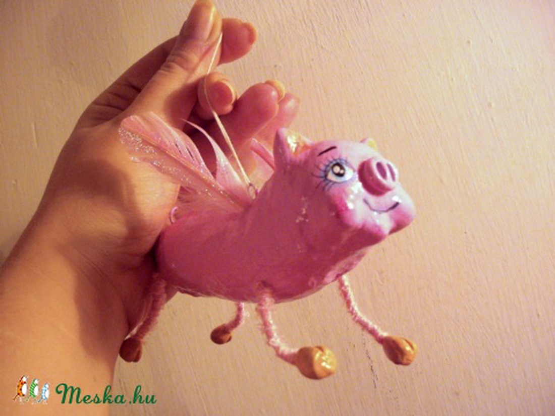 Szárnyas malac - kilógatós papírmasé figura -  - Meska.hu