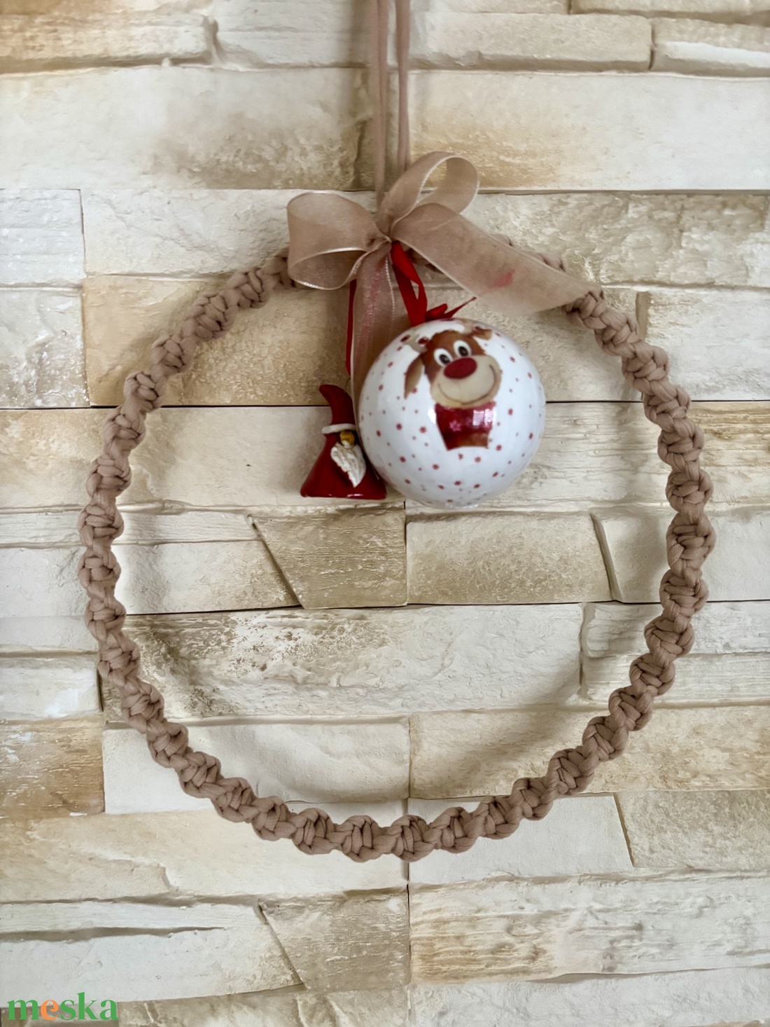 Makramé karácsonyi kopogtató/ajtódísz - karácsony - adventi díszek - adventi ajtódísz - Meska.hu