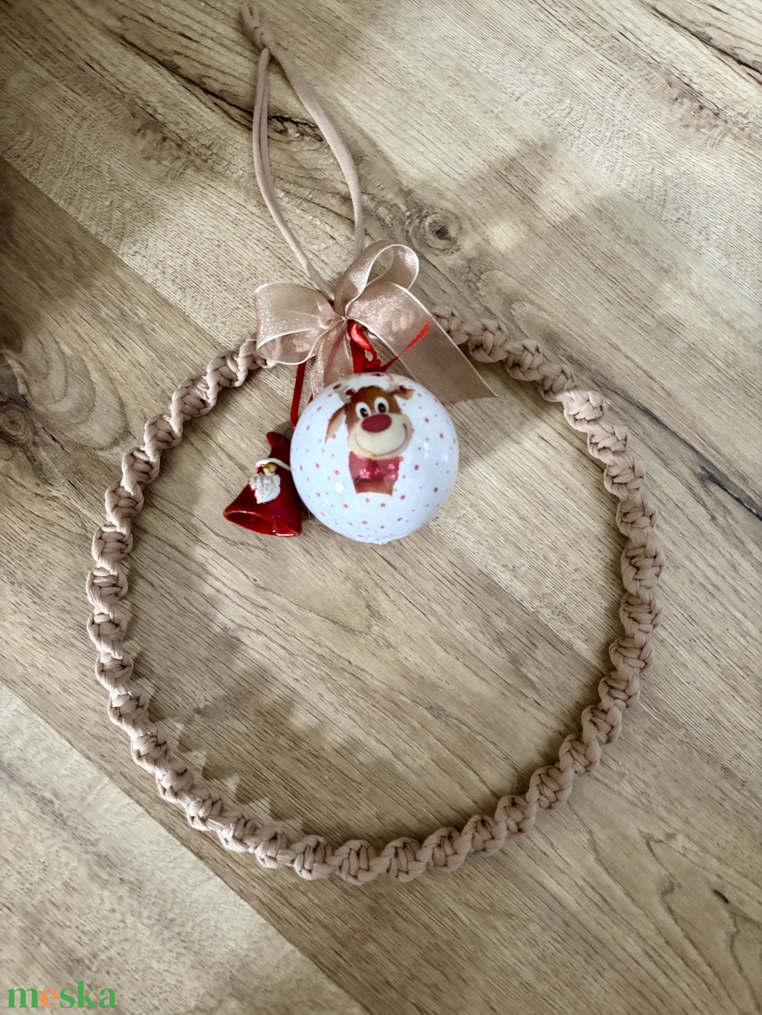 Makramé karácsonyi kopogtató/ajtódísz - karácsony - adventi díszek - adventi ajtódísz - Meska.hu