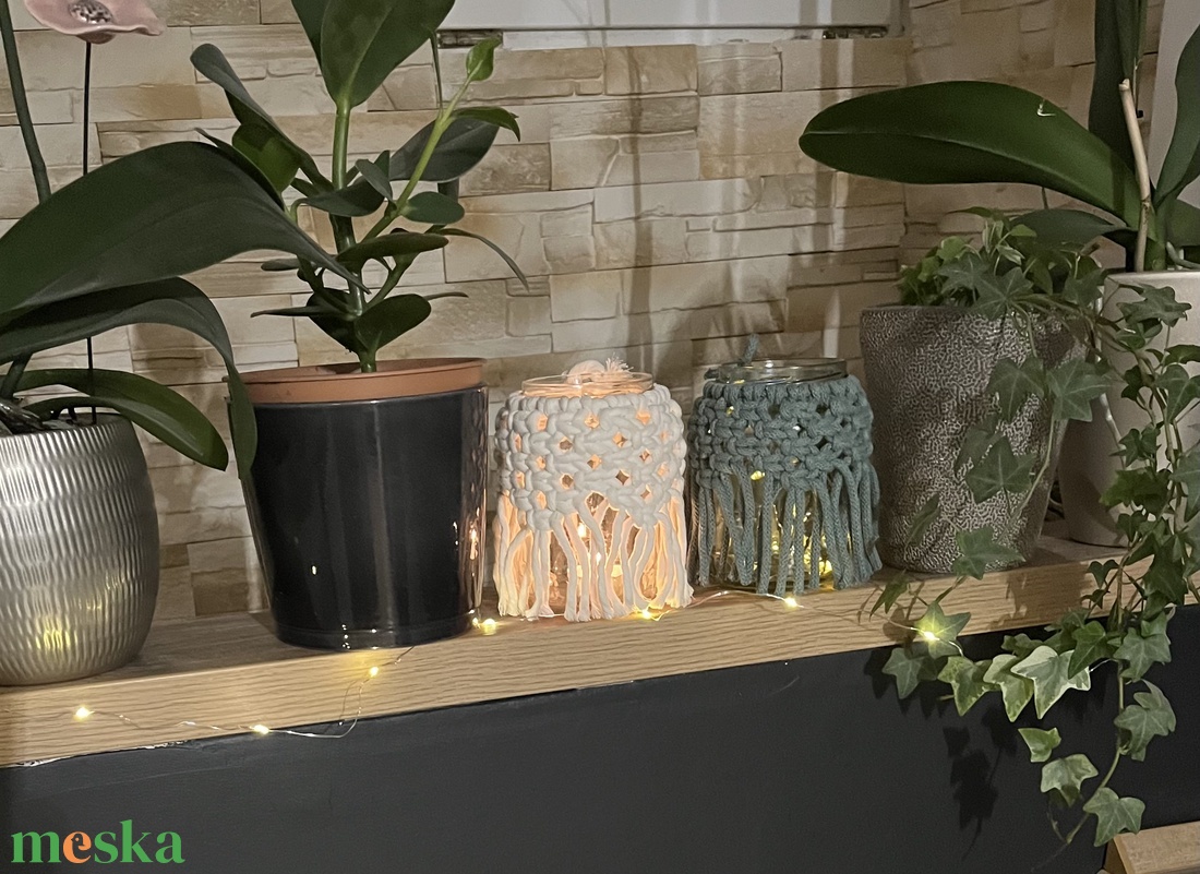 Makramé mécsestartó - karácsony - karácsonyi lakásdekoráció - karácsonyi lakásdíszek - Meska.hu