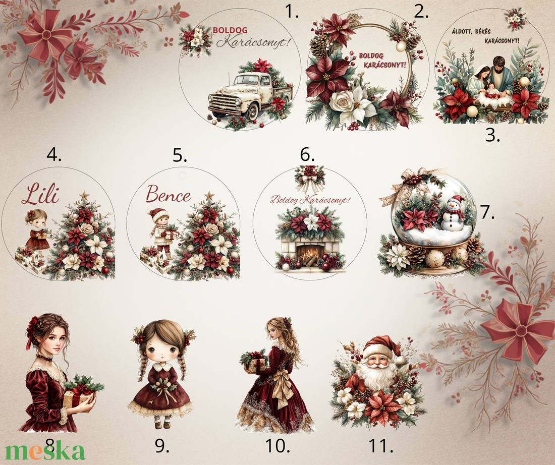 Színes karácsonyfadíszek bordó színvilágban - karácsony - karácsonyi lakásdekoráció - karácsonyfadíszek - Meska.hu