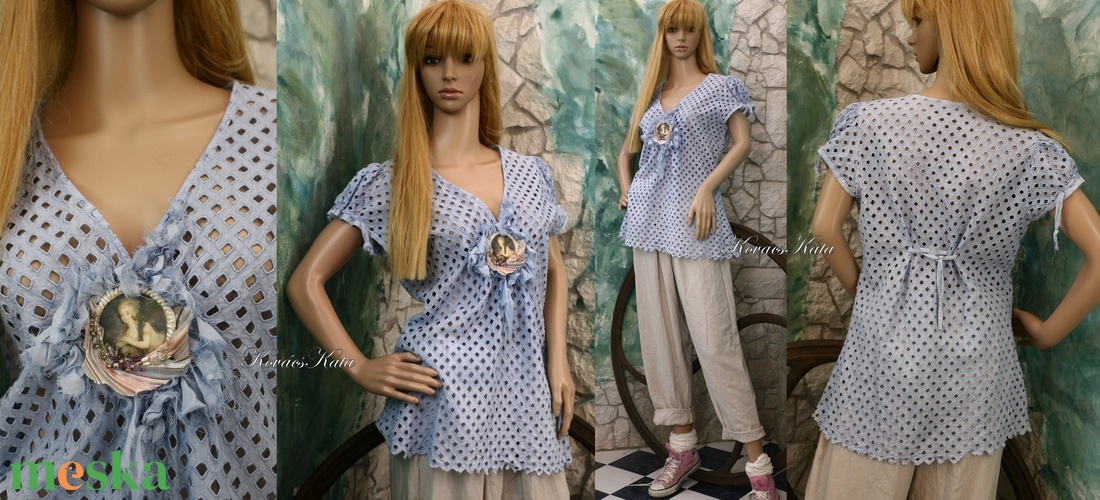 LADY BLUE - artsy vintage blúz - ruha & divat - női ruha - blúz - Meska.hu LADY BLUE - artsy vintage blúz - ruha & divat - női ruha - blúz - Meska.hu