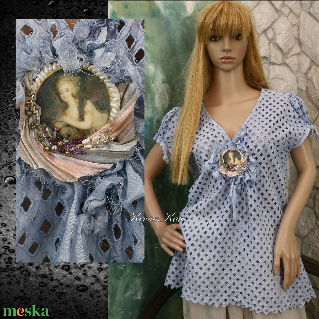 LADY BLUE - artsy vintage blúz - ruha & divat - női ruha - blúz - Meska.hu LADY BLUE - artsy vintage blúz - ruha & divat - női ruha - blúz - Meska.hu