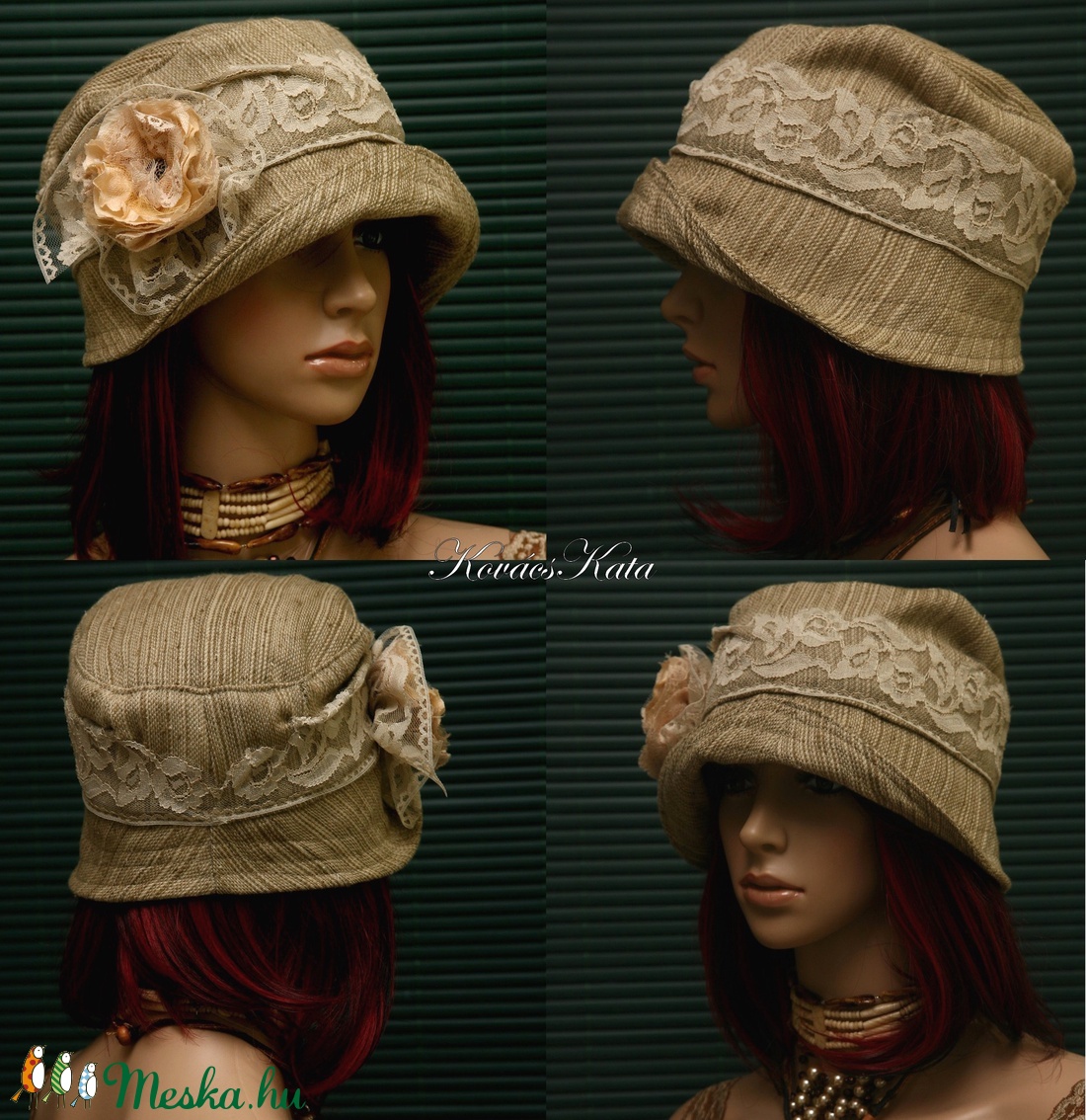 MARIE cloche - artsy lenszövet flapper kalap - ruha & divat - sál, sapka, kendő - kalap - Meska.hu