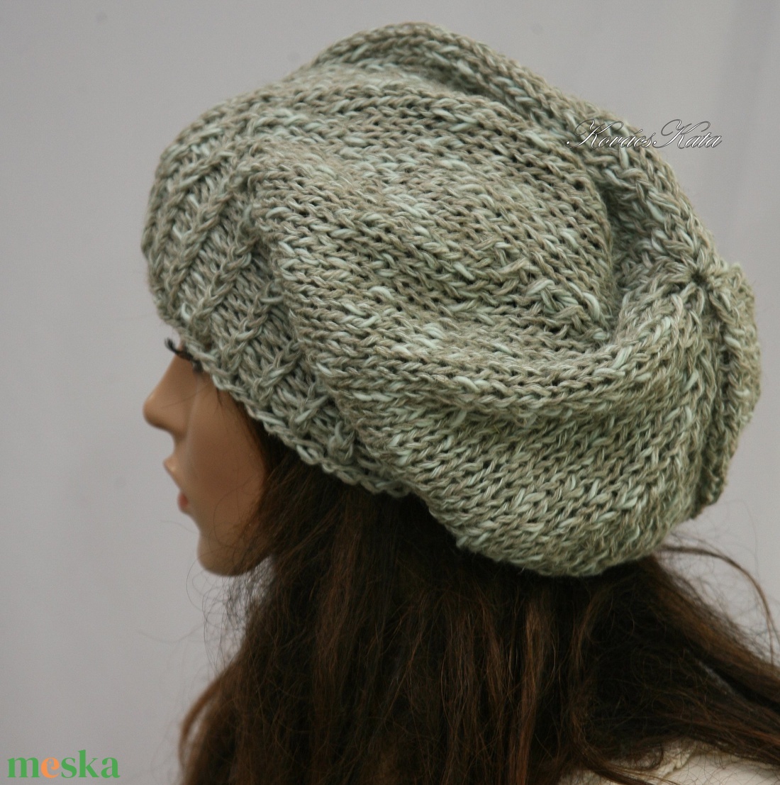 BEANIE - trendi kézzel kötött zöld len sapka - ruha & divat - sál, sapka, kendő - sapka - Meska.hu