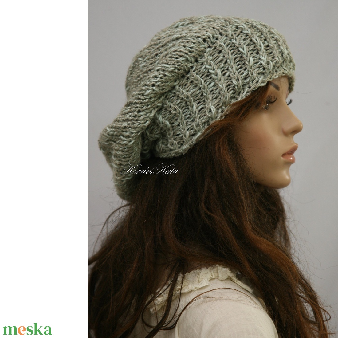 BEANIE - trendi kézzel kötött zöld len sapka - ruha & divat - sál, sapka, kendő - sapka - Meska.hu