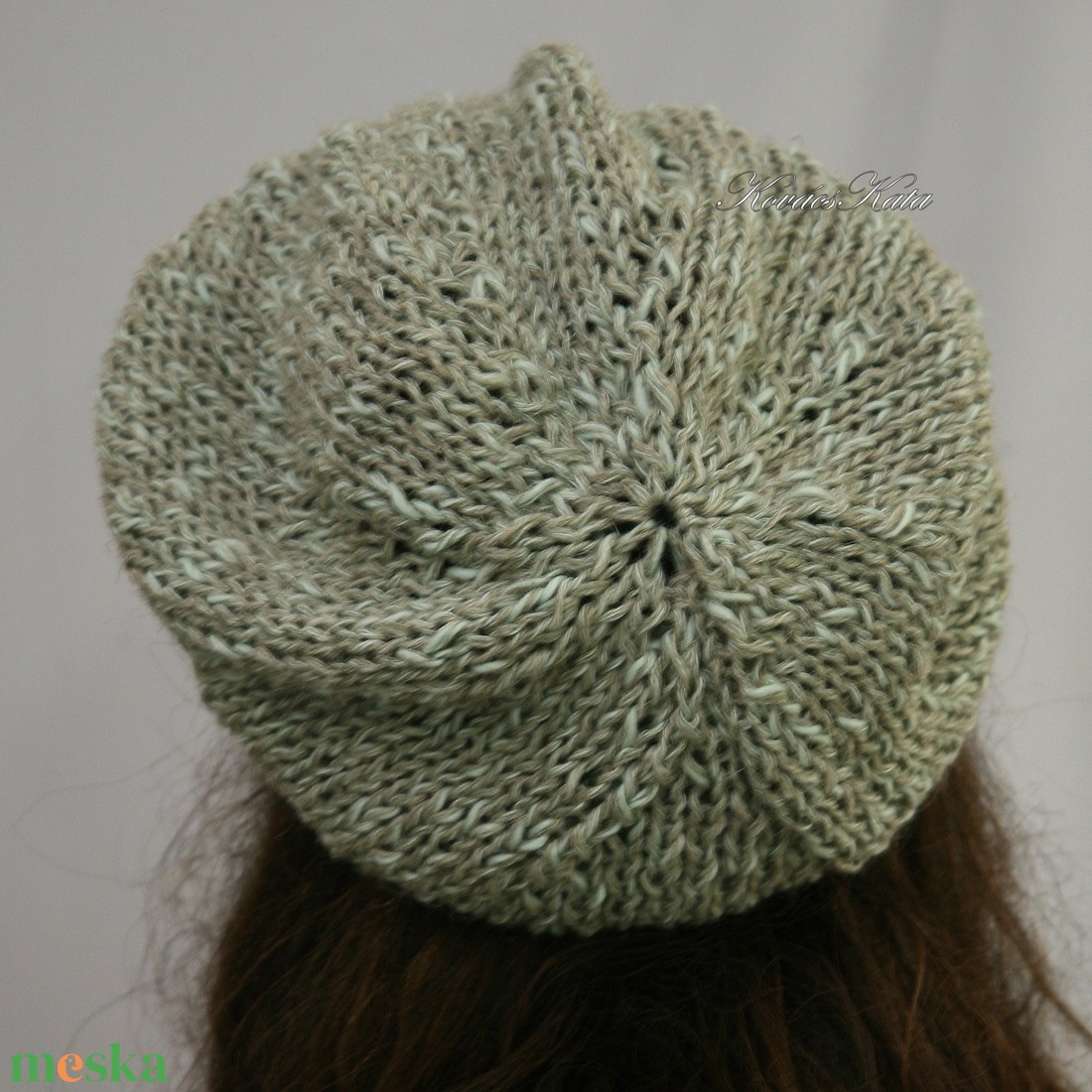 BEANIE - trendi kézzel kötött zöld len sapka - ruha & divat - sál, sapka, kendő - sapka - Meska.hu