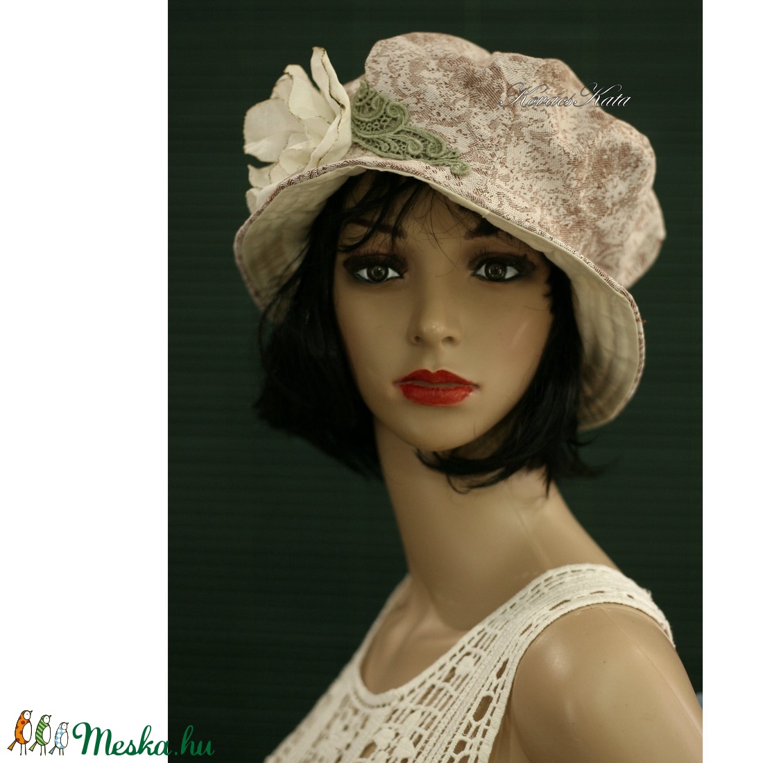 GEMMA - romantikus kalap / virágmintás - ruha & divat - sál, sapka, kendő - kalap - Meska.hu