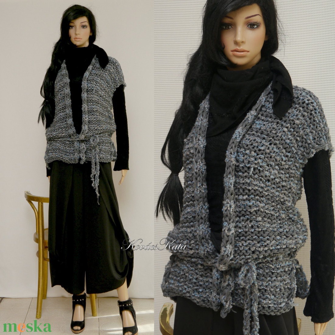 THELMA - kézzel kötött trendi mellény, pulóver - ruha & divat - női ruha - pulóver & kardigán - Meska.hu