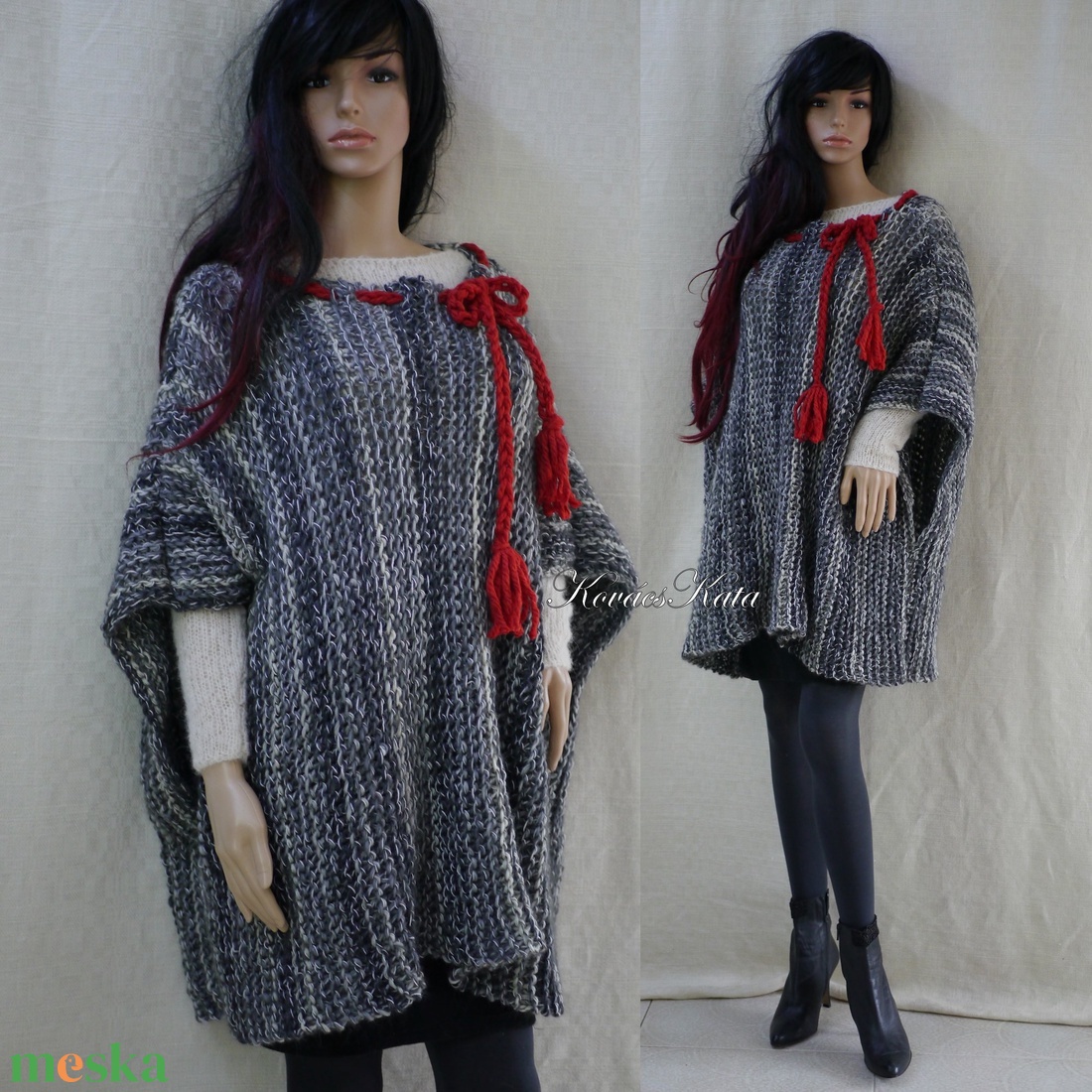 GYAPJÚ-PONCSÓ - kézzel kötött lagenlook design - ruha & divat - női ruha - poncsó - Meska.hu GYAPJÚ-PONCSÓ - kézzel kötött lagenlook design - ruha & divat - női ruha - poncsó - Meska.hu
